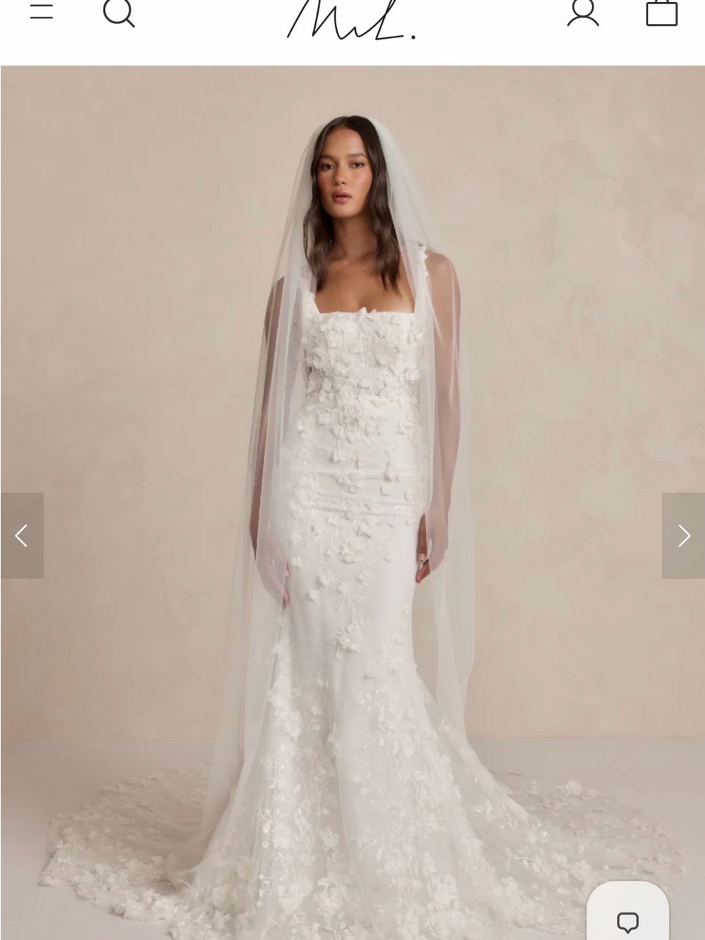 MWL Miranda Veil Floor Length/Chapel 2 meters